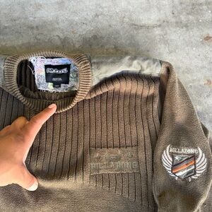 Billabong Y2K Shield & Wings Patch Brown Ribbed Sweater Size L